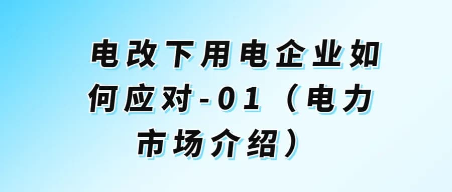 电改下用电企业如何应对-电力市场介绍